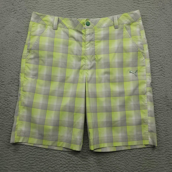 Puma Golf Shorts Mens 34 (35) Gray Green Plaid USP Dry Performance Lightweight - Picture 1 of 8